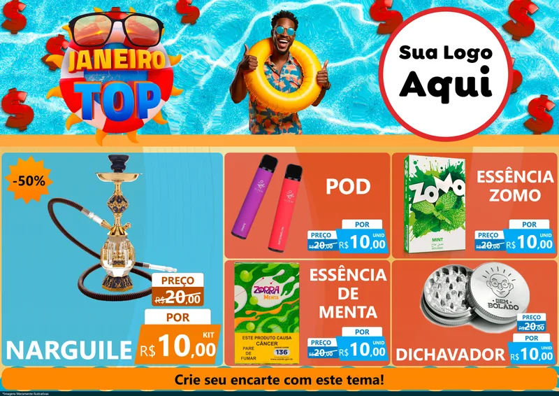 Modelo de Encarte para Encarte A4 Horizontal com o tema Janeiro Top para Tabacaria