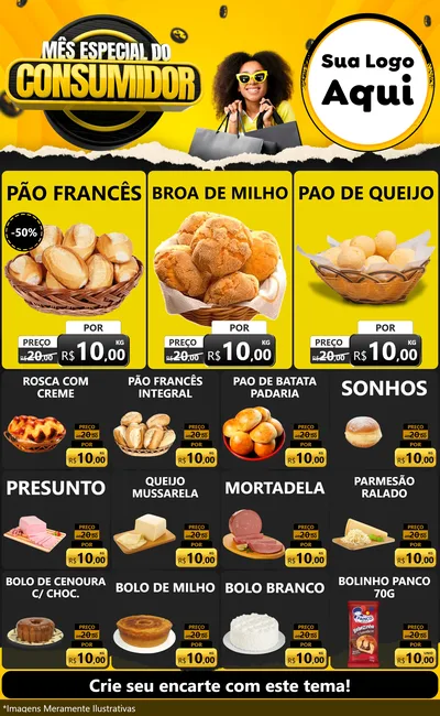 Modelo de Encarte para Encarte Grande com o tema Mês Especial do Consumidor para Padaria