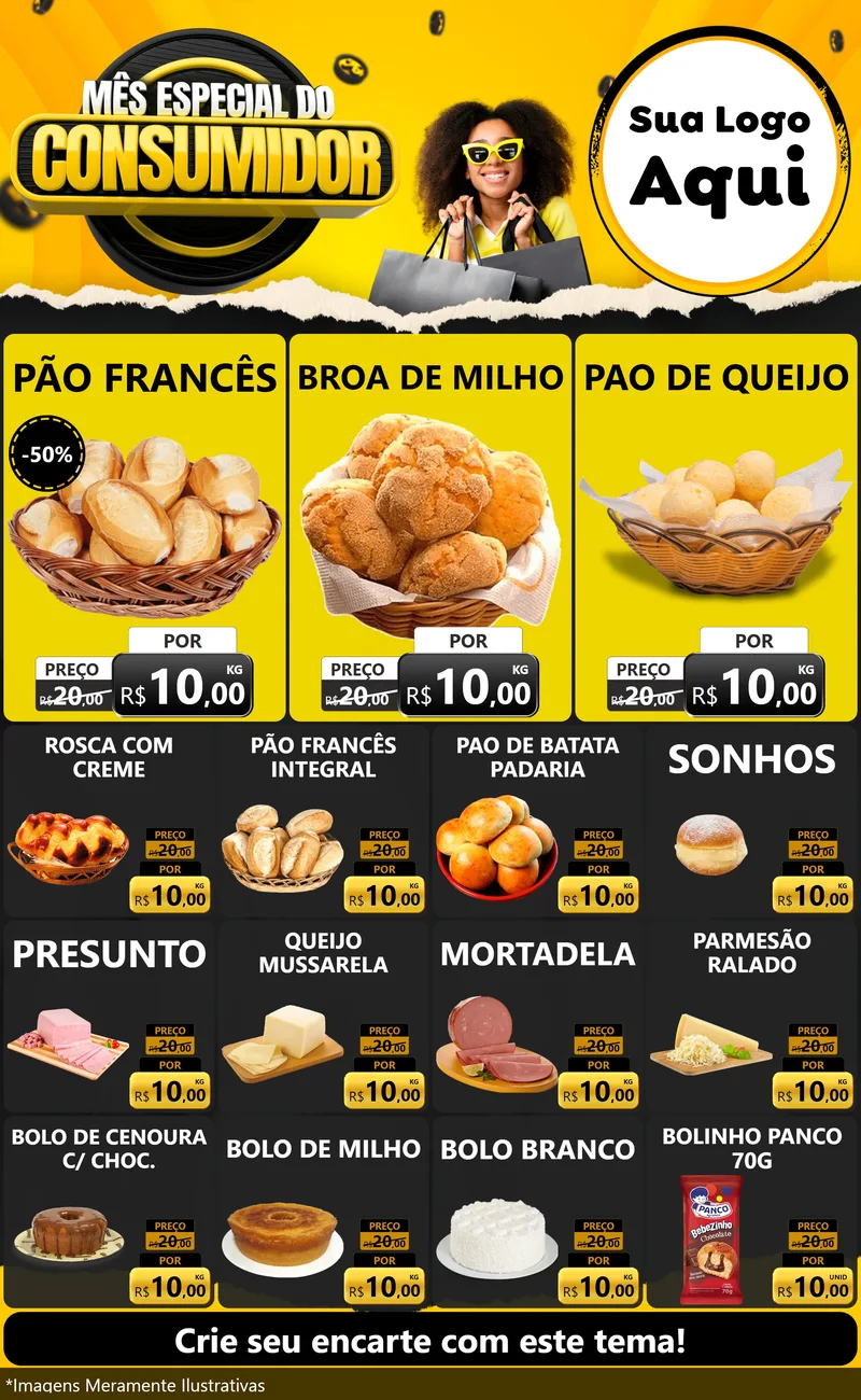 Modelo de Encarte para Encarte Grande com o tema Mês Especial do Consumidor para Padaria