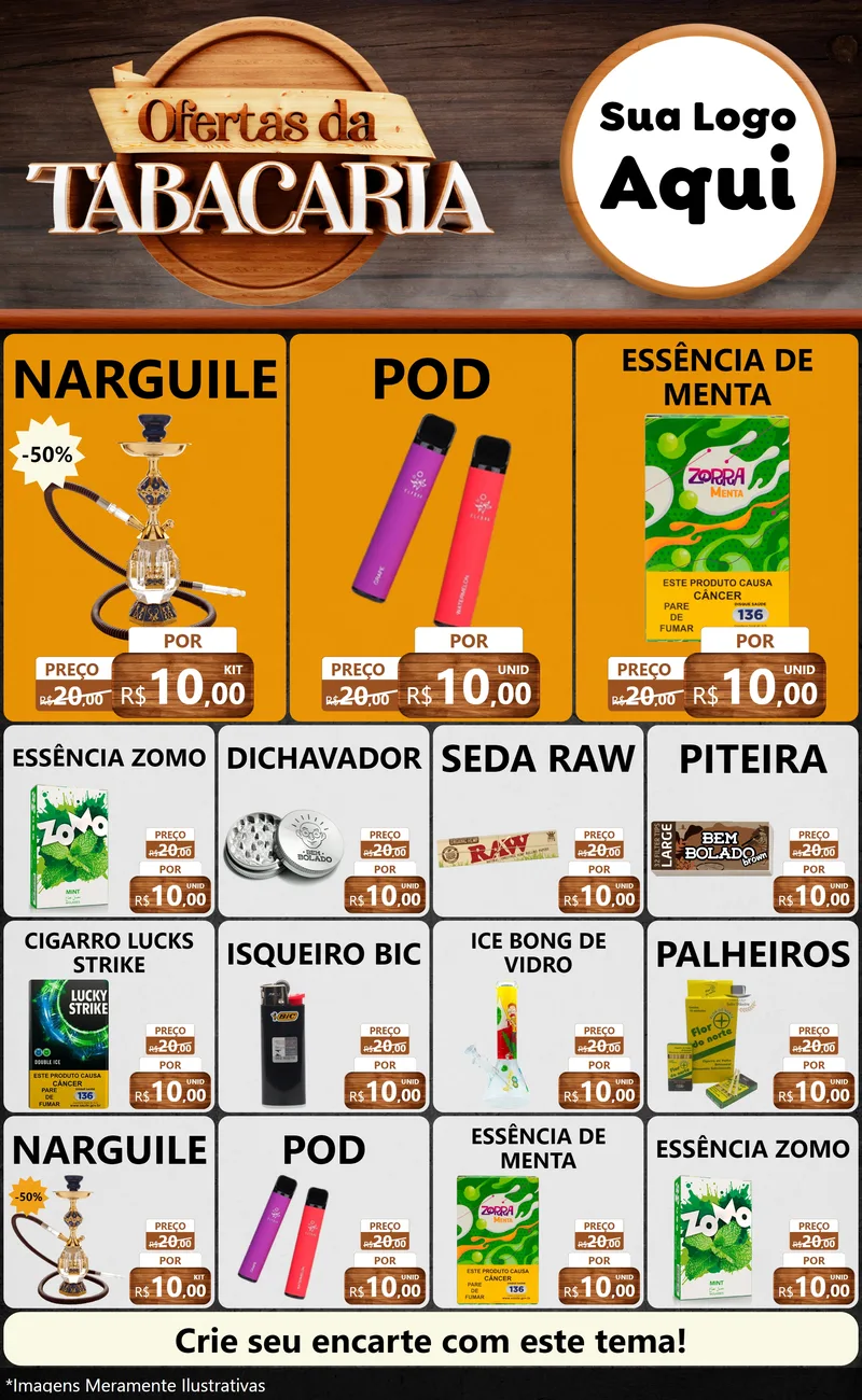Modelo de Encarte para Encarte Grande com o tema Ofertas da Tabacaria para Tabacaria