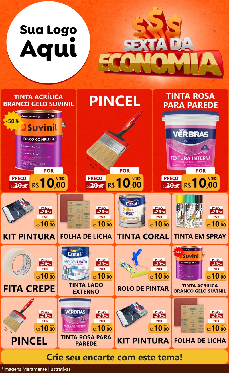 Modelo de Encarte para Encarte Grande com o tema Sexta da Economia para Tintas e Ferramentas