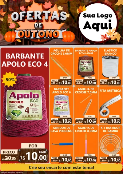 Modelo de Encarte para Encarte A4 Vertical com o tema Ofertas de Outono para Armarinho e Aviamentos