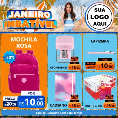 Modelo de Rede Social para Feed Facebook com o tema Janeiro Imbatível para Papelaria