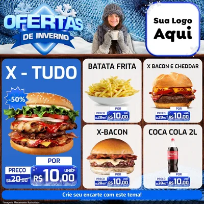 Modelo de Rede Social para Feed Facebook com o tema Ofertas de Inverno para Hamburgueria