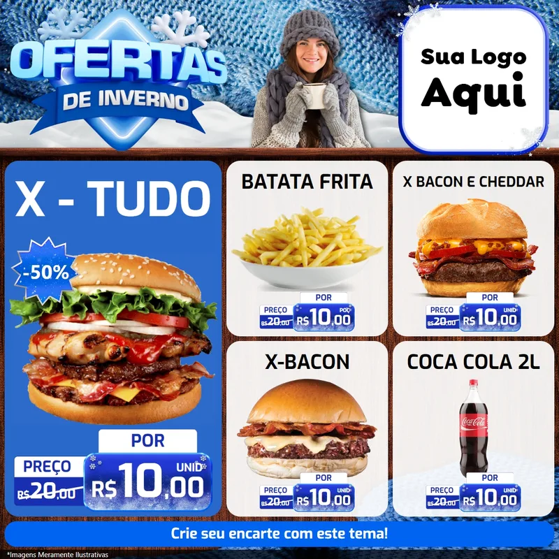 Modelo de Rede Social para Feed Facebook com o tema Ofertas de Inverno para Hamburgueria