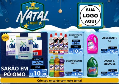 Modelo de Encarte para Encarte A4 Horizontal com o tema O Melhor Natal É Aqui! para Produtos de Limpeza