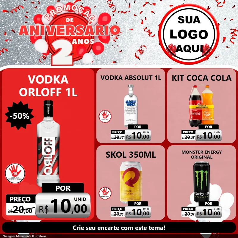 Modelo de Rede Social para Feed Facebook com o tema Promoção de Aniversário - 2 Anos para Distribuidora de bebidas