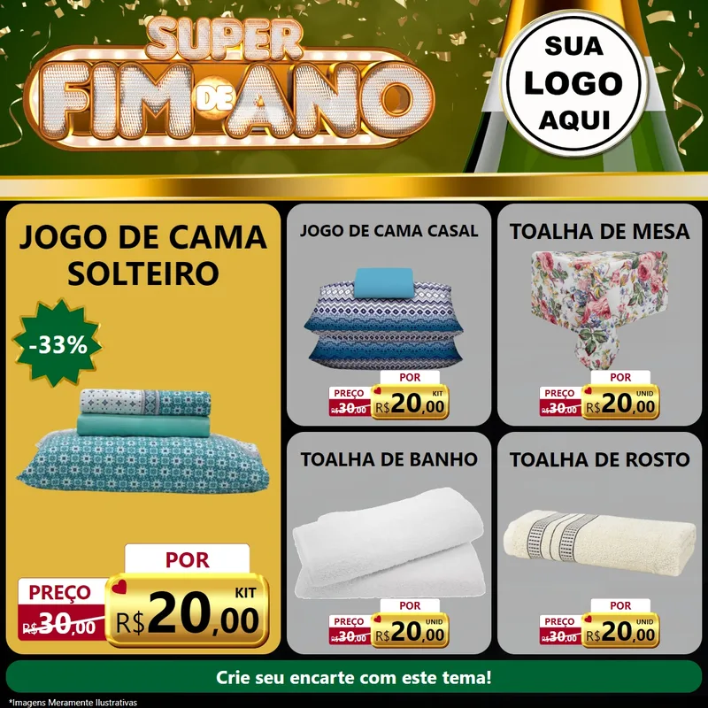 Modelo de Rede Social para Feed Facebook com o tema Super Fim de Ano para Cama, Mesa e Banho