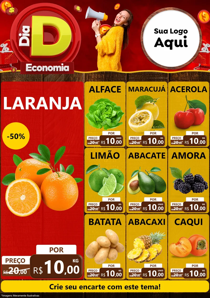 Modelo de Encarte para Encarte A4 Vertical com o tema Dia D Economia para Hortifrúti