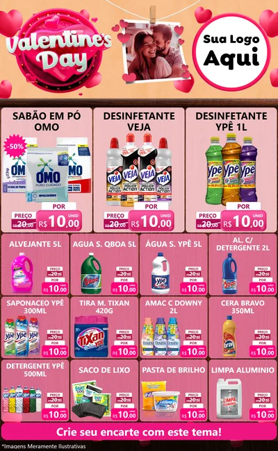 Modelo de Encarte para Encarte Grande com o tema Valentine's Day para Produtos de Limpeza