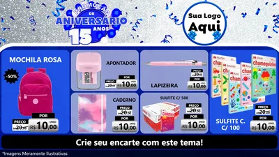 Modelo de TV para TV Horizontal com o tema Promoção de Aniversário - 15 Anos para Papelaria