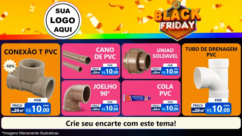 Modelo de TV para TV Horizontal com o tema Black Friday para Tubos e conexões
