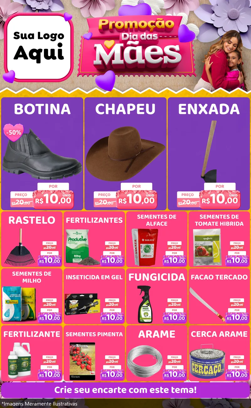 Modelo de Encarte para Encarte Grande com o tema Promoção Dia das Mães para Agropecuária