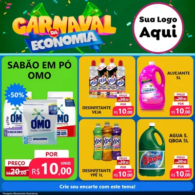 Modelo de Rede Social para Feed Facebook com o tema Carnaval da Economia para Produtos de Limpeza