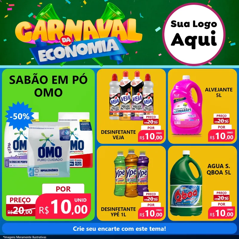Modelo de Rede Social para Feed Facebook com o tema Carnaval da Economia para Produtos de Limpeza