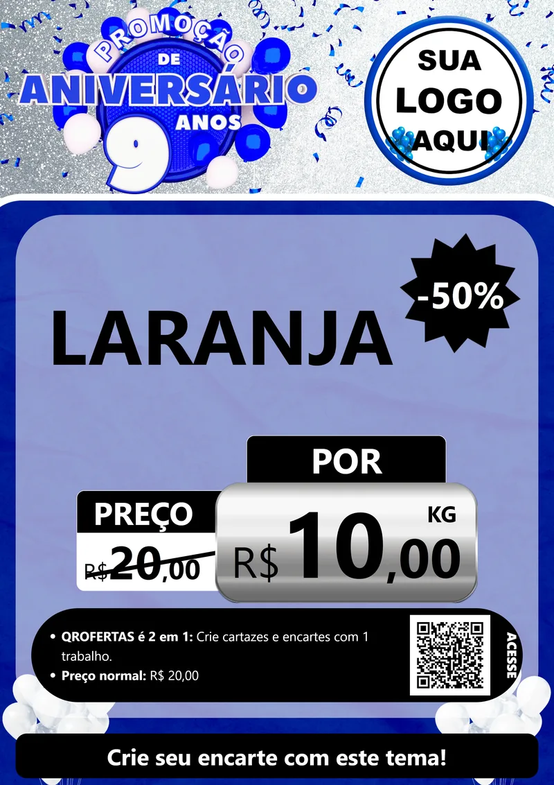 Modelo de Cartaz para Cartaz A4 Vertical com o tema Promoção de Aniversário - 9 Anos para Hortifrúti