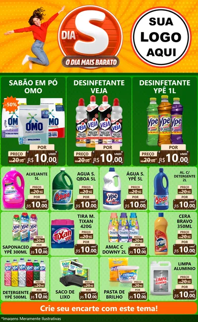 Modelo de Encarte para Encarte Grande com o tema Dia S - O Dia Mais Barato para Produtos de Limpeza
