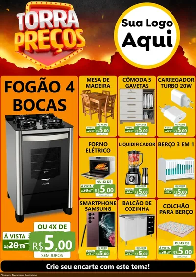 Modelo de Encarte para Encarte A4 Vertical com o tema Torra Preços para Móveis e Eletro
