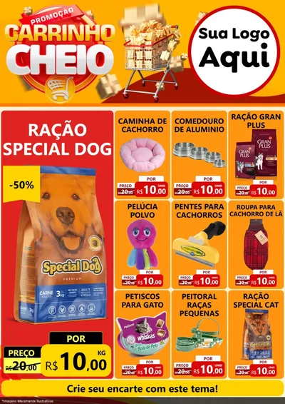 Modelo de Encarte para Encarte A4 Vertical com o tema Promoção carrinho cheio para Pet Shop