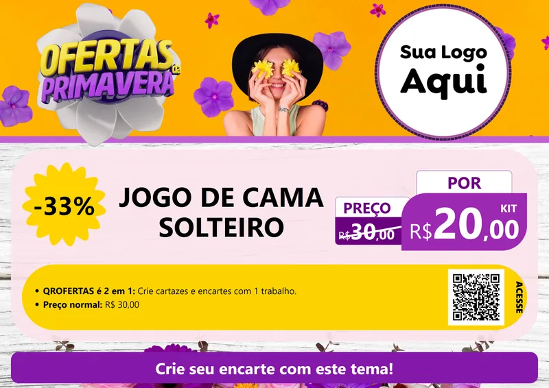 Modelo de Cartaz para Cartaz A4 Horizontal com o tema Ofertas Da Primavera para Cama, Mesa e Banho