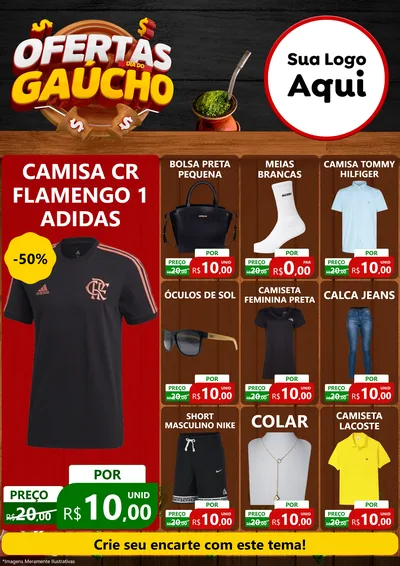 Modelo de Encarte para Encarte A4 Vertical com o tema Ofertas Dia do Gaúcho para Roupas e acessórios