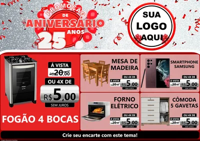 Modelo de Encarte para Encarte A4 Horizontal com o tema Promoção de Aniversário - 25Anos para Móveis e Eletro