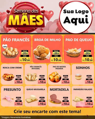 Modelo de Rede Social para Feed Instagram com o tema Semana das Mães para Padaria