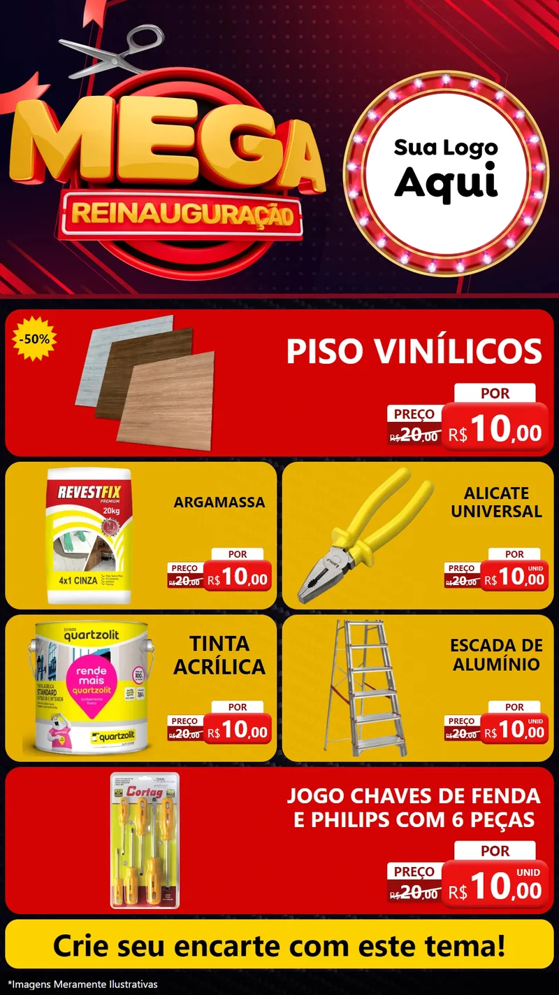 Modelo de TV para TV Vertical com o tema Mega Reinauguração para Material para Construção