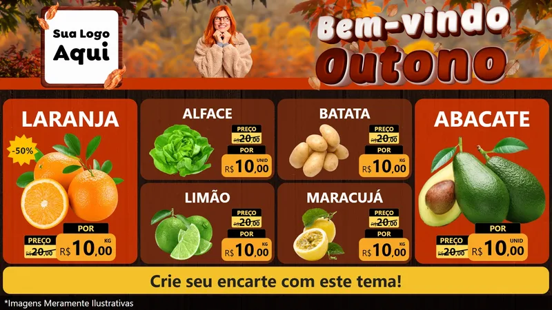 Modelo de TV para TV Horizontal com o tema Bem-vindo Outono para Hortifrúti