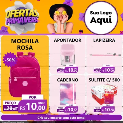 Modelo de Rede Social para Feed Facebook com o tema Ofertas Da Primavera para Papelaria