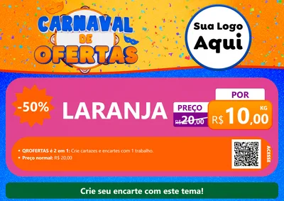 Modelo de Cartaz para Cartaz A4 Horizontal com o tema Carnaval de Ofertas para Hortifrúti