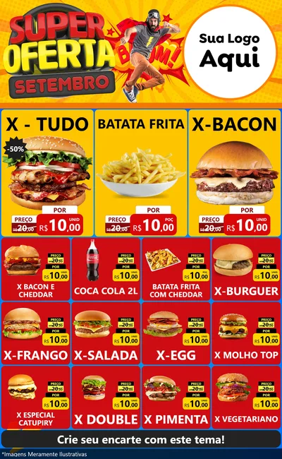 Modelo de Encarte para Encarte Grande com o tema Super Oferta Setembro para Hamburgueria