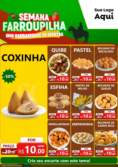 Modelo de Encarte para Encarte A4 Vertical com o tema Semana Farroupilha - Uma Barbaridade de Ofertas para Salgadaria