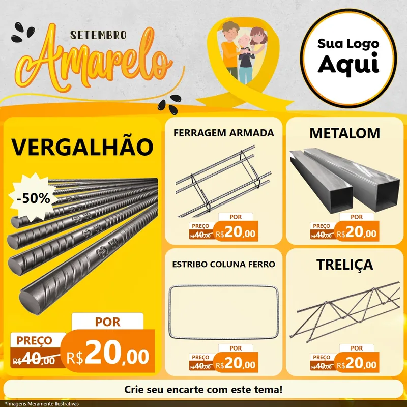 Modelo de Rede Social para Feed Facebook com o tema Setembro Amarelo para Ferragens