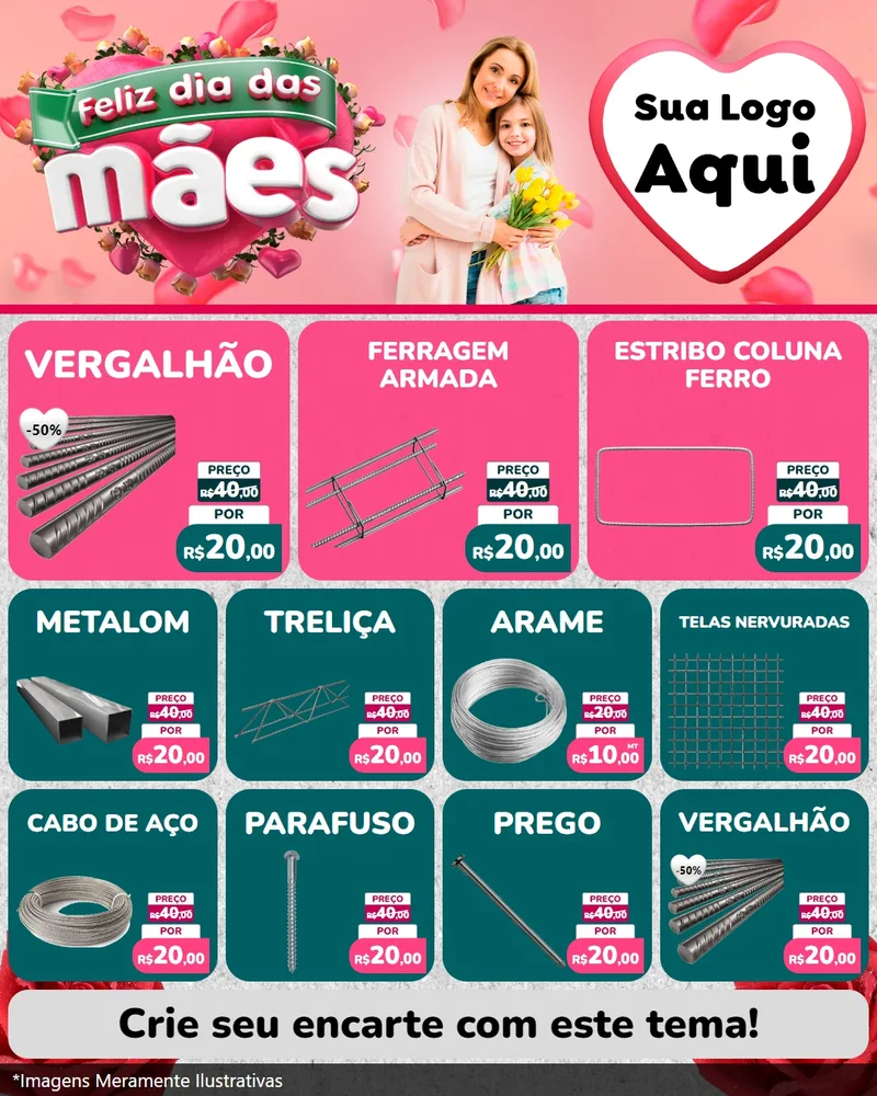 Modelo de Rede Social para Feed Instagram com o tema Feliz Dia das Mães para Ferragens