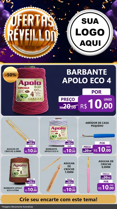Modelo de Rede Social para Stories com o tema Ofertas de Réveillon para Armarinho e Aviamentos