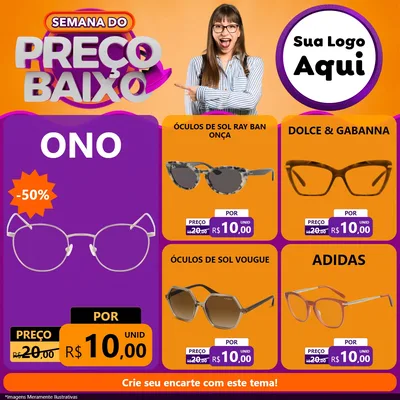 Modelo de Rede Social para Feed Facebook com o tema Semana do Preço Baixo para Óticas