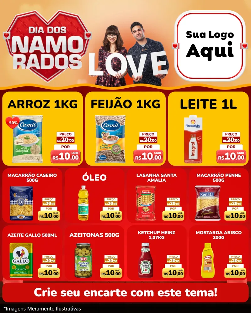 Modelo de Rede Social para Feed Instagram com o tema Dia dos Namorados para Supermercado