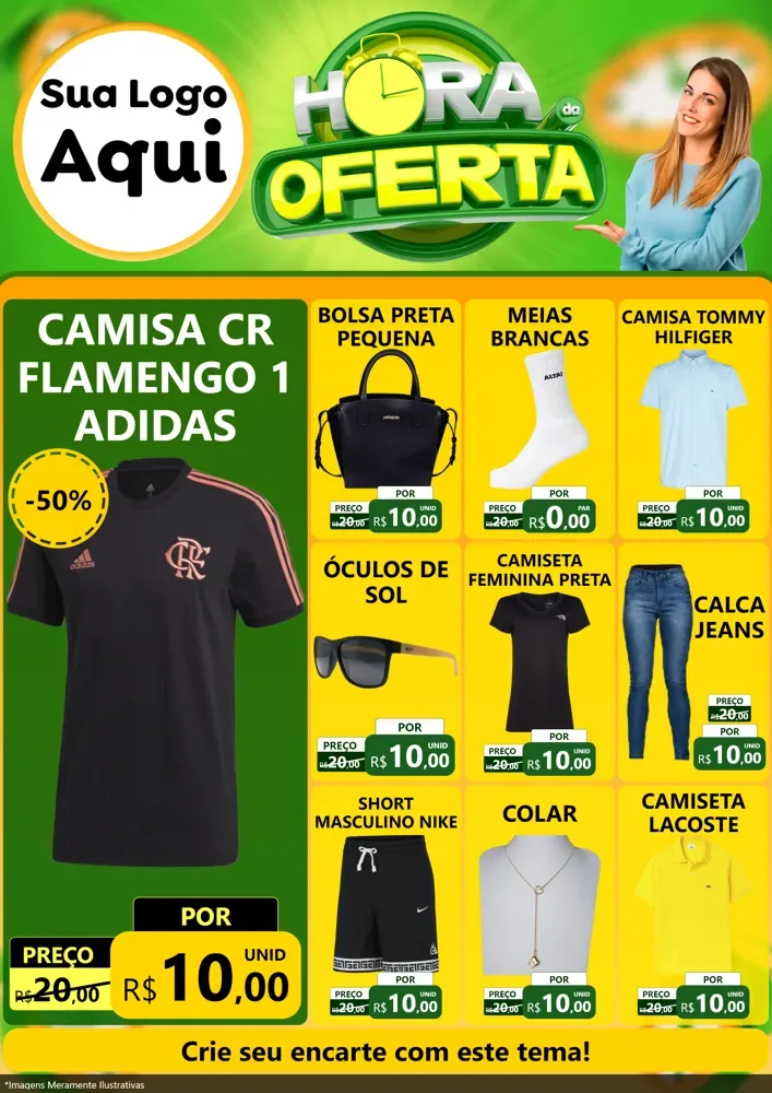 Modelo de Encarte para Encarte A4 Vertical com o tema Hora da Oferta para Roupas e acessórios