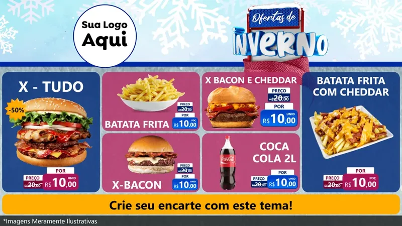 Modelo de TV para TV Horizontal com o tema Ofertas de Inverno para Hamburgueria