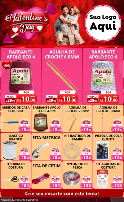 Modelo de Encarte para Encarte Grande com o tema Valentine's Day para Armarinho e Aviamentos