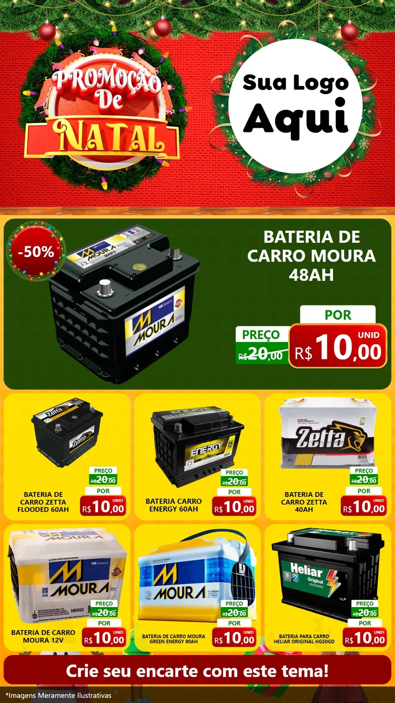 Modelo de Rede Social para Stories com o tema Promoção de Natal para Baterias Elétricas
