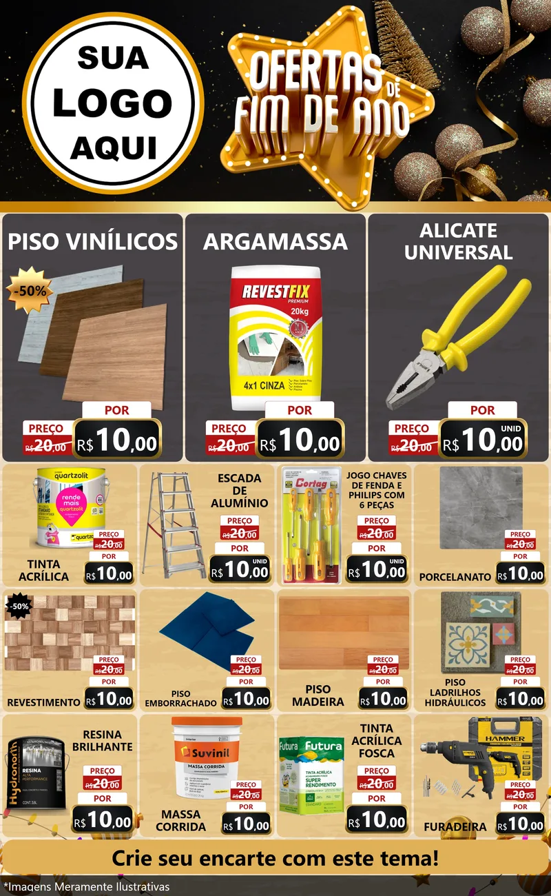 Modelo de Encarte para Encarte Grande com o tema Ofertas de Fim de Ano para Material para Construção