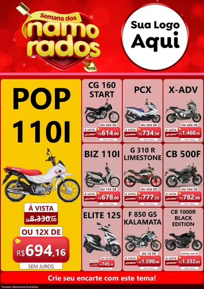 Modelo de Encarte para Encarte A4 Vertical com o tema Semana dos namorados para Concessionaria de Motos