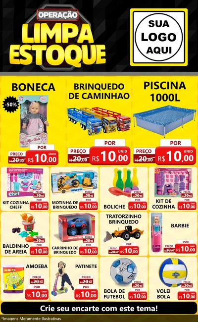 Modelo de Encarte para Encarte Grande com o tema Operação Limpa Estoque para Brinquedos