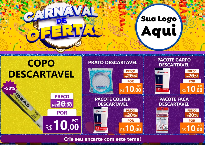 Modelo de Encarte para Encarte A4 Horizontal com o tema Carnaval de Ofertas para Embalagens