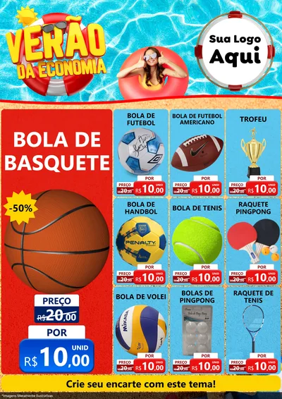 Modelo de Encarte para Encarte A4 Vertical com o tema Verão da Economia para Artigos Esportivos