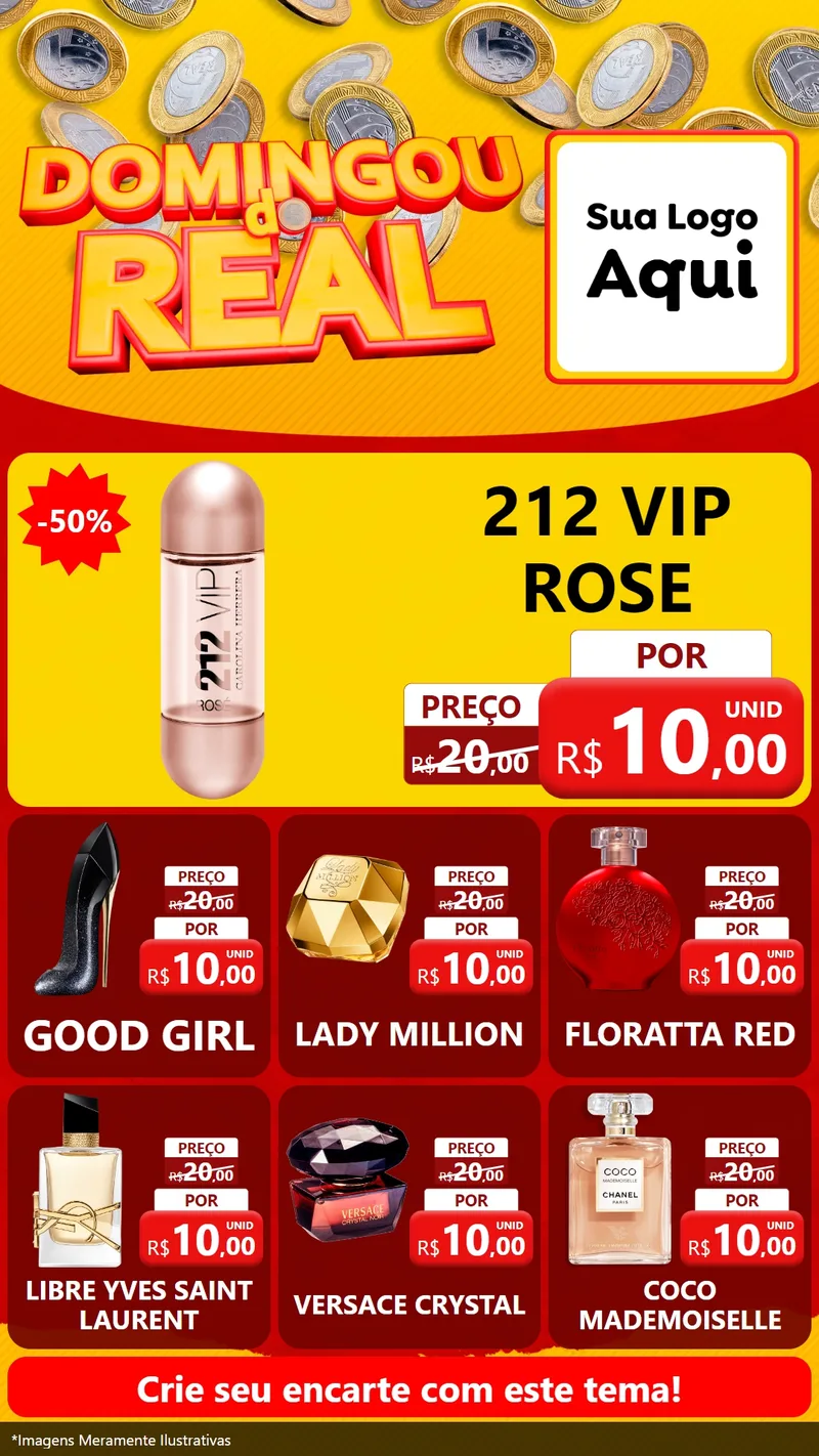 Modelo de Rede Social para Stories com o tema Domingou do Real para Perfumes