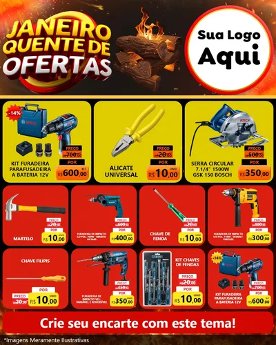 Modelo de Rede Social para Feed Instagram com o tema Janeiro Quente de Ofertas para Maquinas e Ferramentas