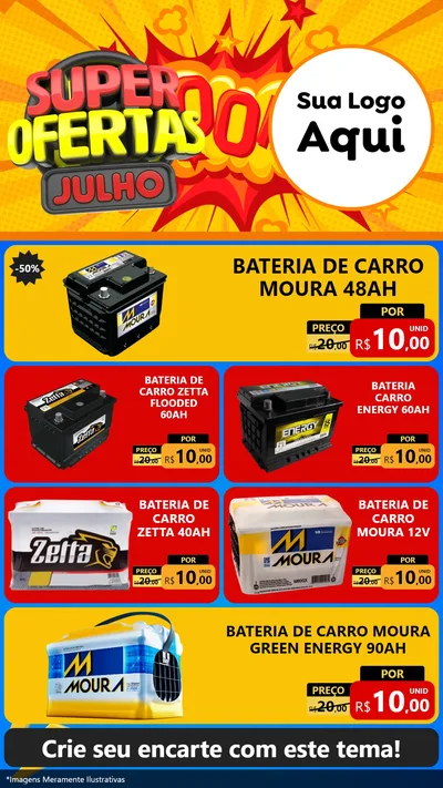 Modelo de TV para TV Vertical com o tema Super Ofertas Julho para Baterias Elétricas